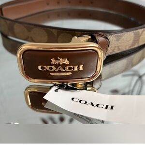 Coach Tan and Brown Belt with Signature Gold Buckle